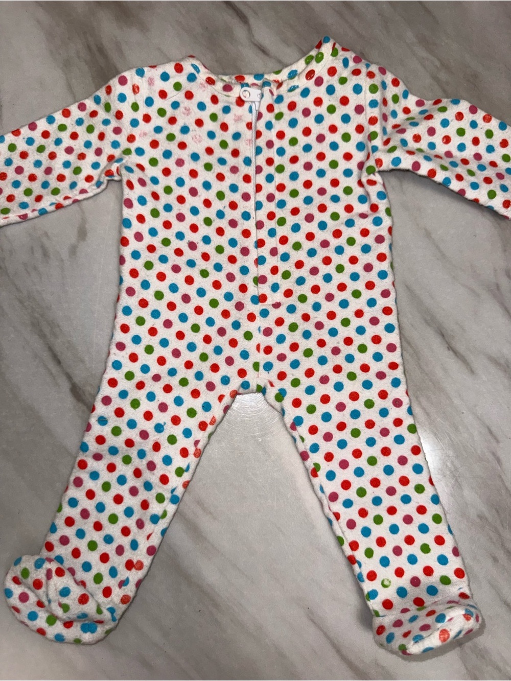 Baby doll fleece white sleeper zip up multi color dots